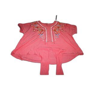 Womens ODDY Blouse Top Shirt Pink Floral Size 3XL Cap Short Sleeves